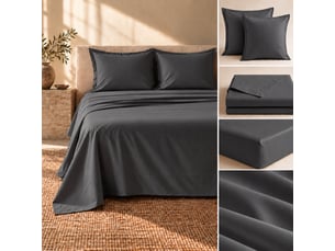 Ensemble literie 4 pièces drap plat 240 x 300 cm + drap housse 140x190 cm + 2 taies 63x63 cm percale 78 fils anthracite