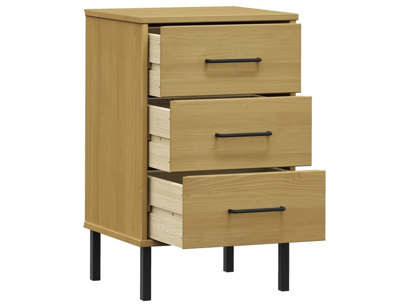  Table de chevet - cabinet de chevet - table de nuit avec pieds en métal marron bois pin massif oslo  - Conforama D