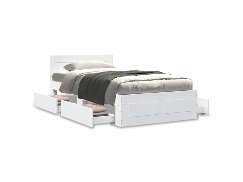  Lit simple- lit adulte -  cadre de lit avec tête de lit sans matelas blanc 100x200 cm  - Conforama C