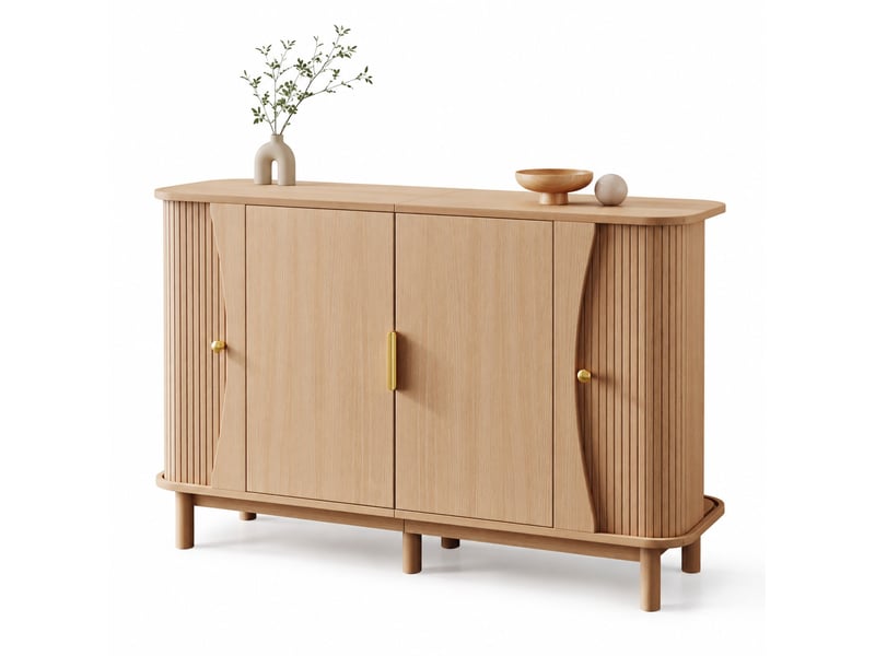  Buffet avec 2 portes, 3 compartiments et étagère réglable pour salon ou entrée, mdf naturel, 140 × 40 × 88 cm  - Conforama A