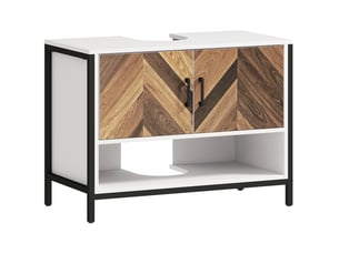 Meuble sous-évier à 2 portes et compartiment ouvert pour évier avec ou sans colonne, 80 x 40 x 60 cm, crème et noyer