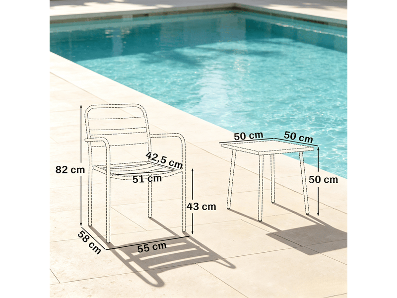 Salon de jardin bistrot,3 pièces avec table en verre trempé,acier,vert  - Conforama C