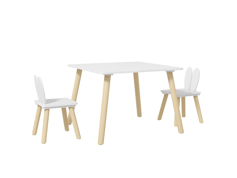  Ensemble table et 2 chaises enfant design scandinave motif oreille de lapin bois pin blanc  - Conforama B