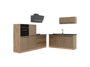 Vicco cuisine, chêne artisanchêne doré, 220cm plan de travail anthracite