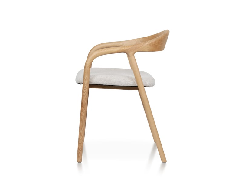  Chaise salle à manger bois de frêne et tissu beige avec accoudoirs, rembourrée  - Conforama D
