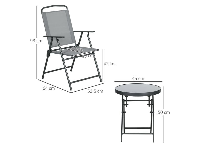 Ensemble de jardin 3 pièces comprenant 2 chaises (53,5 x 64 x 93 cm) et une table basse (ø 45 x 50 cm), en métal gris clair. - Conforama E