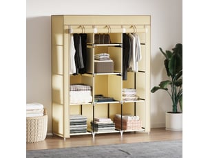 Armoire en tissu 125x43x162,5 cm avec 2 barres de penderie et 8 niveaux métal beige