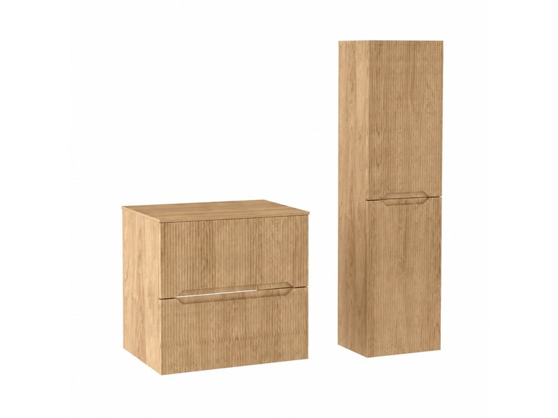 Ensemble meuble sous vasque avec plan et colonne novo l.60 cm effet chêne hikora - Conforama A