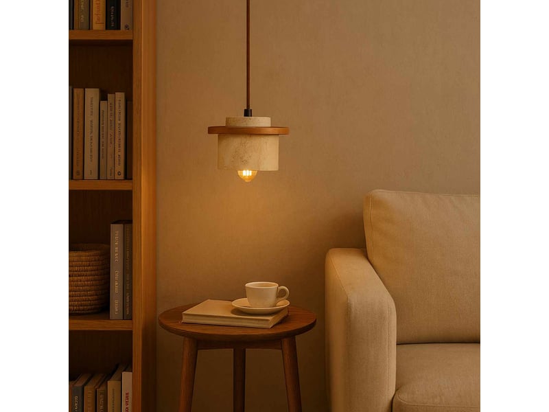  Suspension design en travertin et bois effet chêne iris  - Conforama B