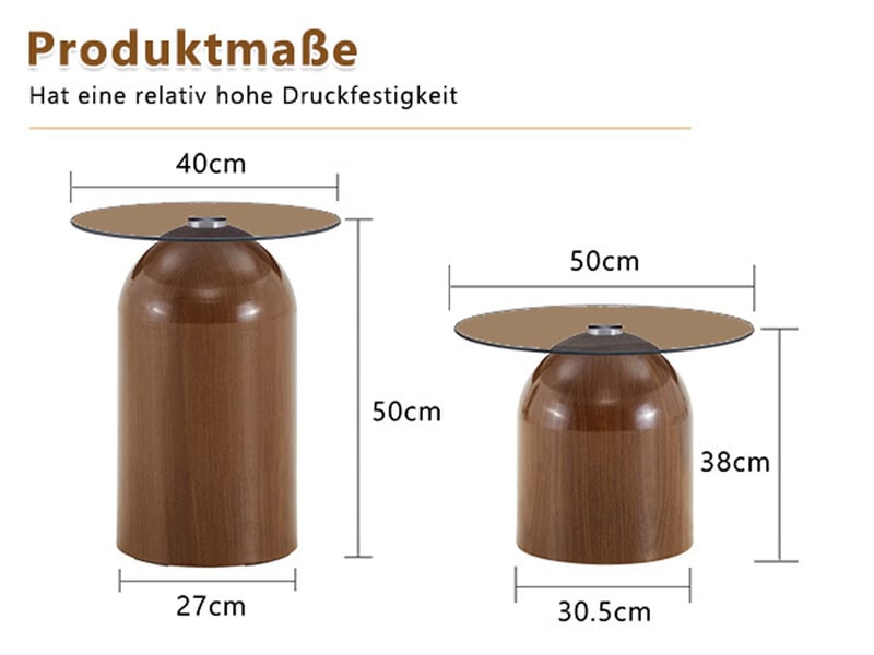  Lot de 2 tables basses brun rondes en verre et métal brillant avec design base cloche  - Conforama C