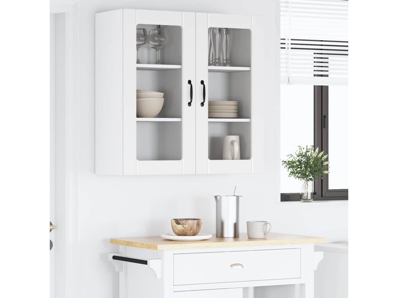 Meuble mural de cuisine, cabinet en verre mural 2 pcs blanc bois d'ingénierie shl6820 - Conforama D
