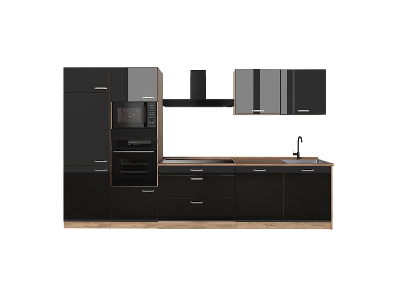  Vicco cuisine, noir haute brillancechêne doré, 340cm plan de travail chêne doré  - Conforama A