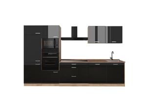 Vicco cuisine, noir haute brillancechêne doré, 340cm plan de travail chêne doré