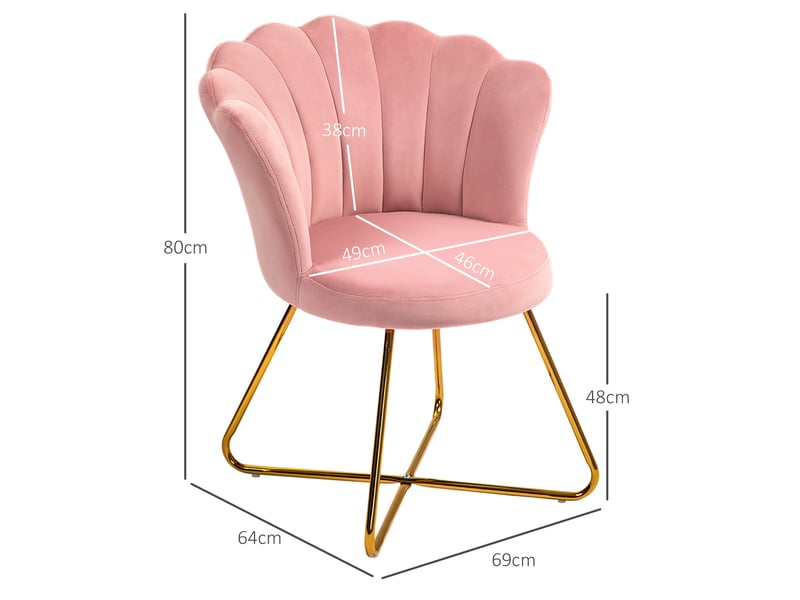  Fauteuil coquillage chaise coiffeuse fauteuil en velours fauteuil de salon avec pieds en acier 69 x 64 x 80 cm rose  - Conforama E