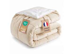 Flandria couette hiver réversible effet flanelle 600gm², chaude et ultra douce, 220x240cm, 2 personnes, blanc crème