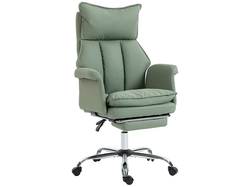  Fauteuil de bureau avec repose-pieds dossier inclinable haut rembourré épais similicuir roues vert  - Conforama E