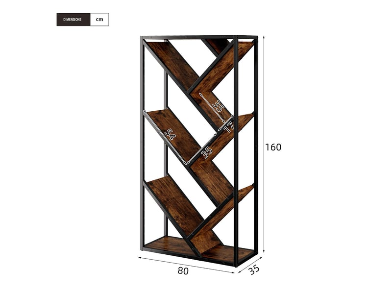  Bibliothèque forme arbre 8 niveaux en mdf et acier marron et noir 80x35x160 cm  - Conforama C