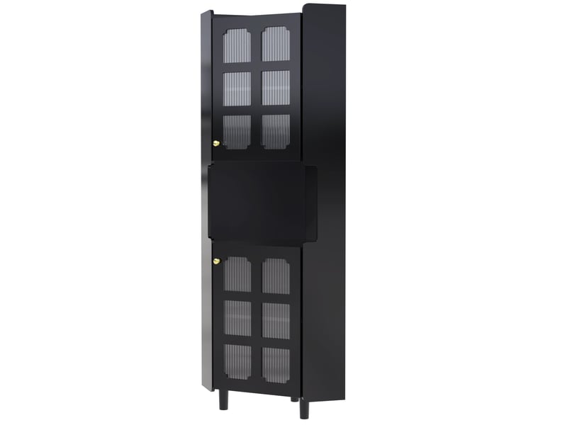  Meuble d'angle led avec 2 portes vitrées et niche ouverte, éclairage par application, noir, 63,5 × 157,5 cm  - Conforama A