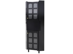 Meuble d'angle led avec 2 portes vitrées et niche ouverte, éclairage par application, noir, 63,5 × 157,5 cm