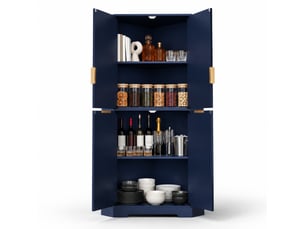 Meuble d'angle avec 4 portes et étagères réglables, rangement fermé pour cuisine et salon, en mdf, 60×60×172 cm, bleu
