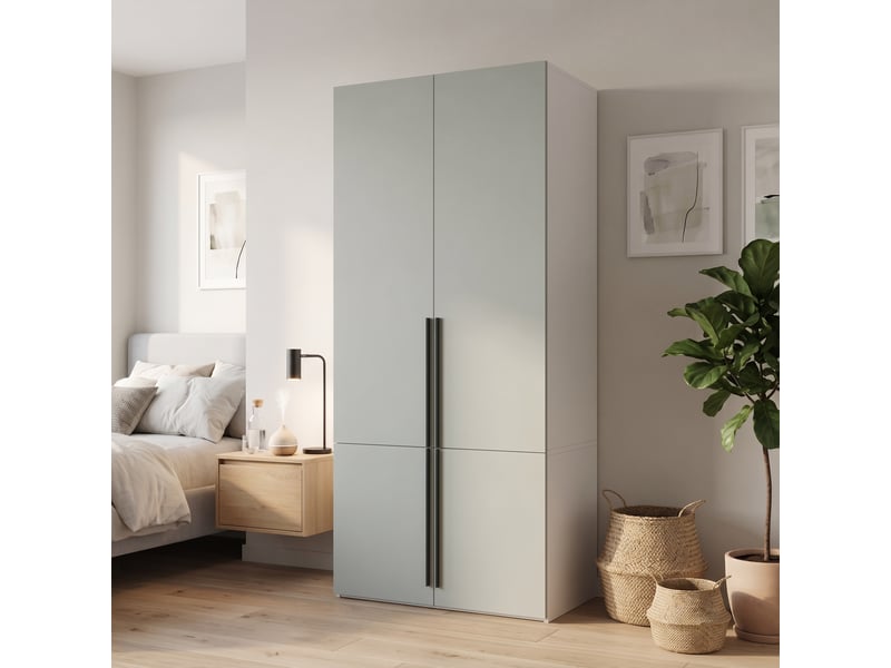  Armoire 90x50x200 cm 2 portes avec penderie coloris gris  - Conforama D