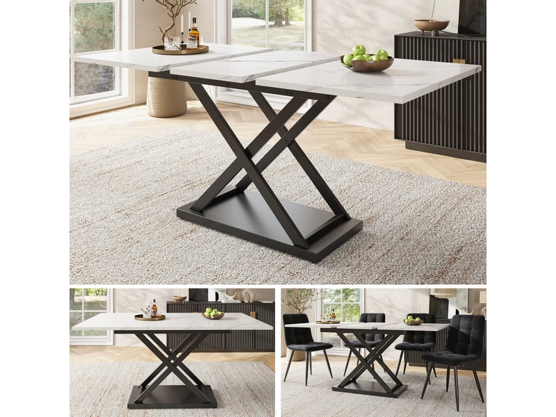 Table de salle à manger extensible 6 à 8 personnes en mdf et métal 120-160×80×75 cm blanc noir - Conforama D