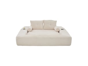 Canapé convertible 2 places pliable avec poches latérales, porte-gobelets et coussins en velours côtelé beige