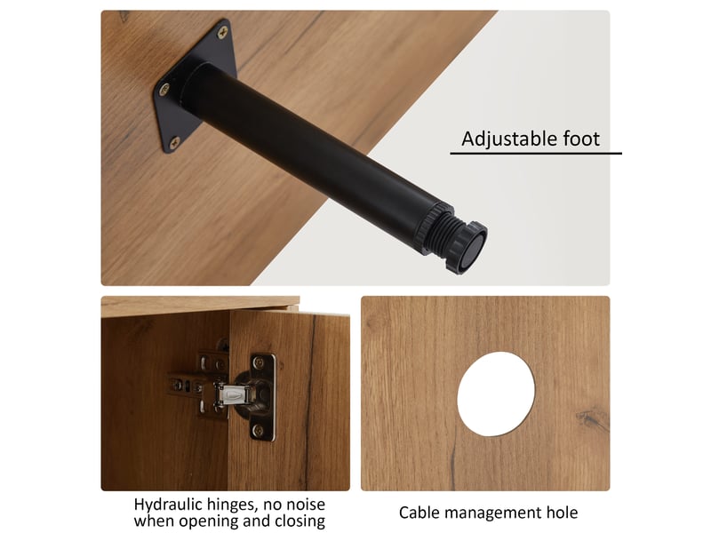  Meuble tv rustique marron et noir, meuble tv 180 cm avec rangements, pour téléviseur jusqu'à 80 pouces, portes et étagères ouvertes  - Conforama W