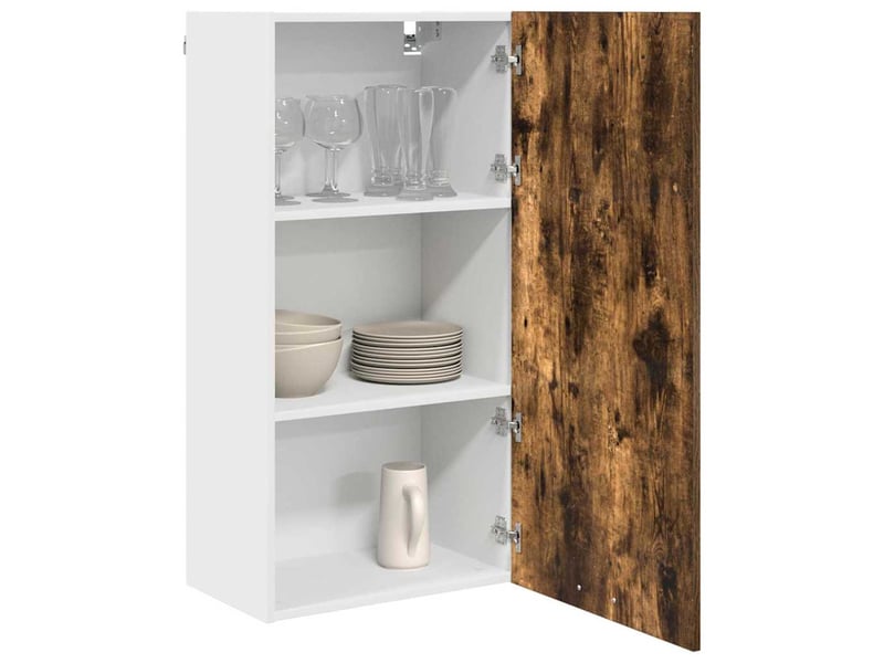  Meuble de rangement cuisine, armoire suspendue chêne fumé et blanc 50x31x100cm  - Conforama C