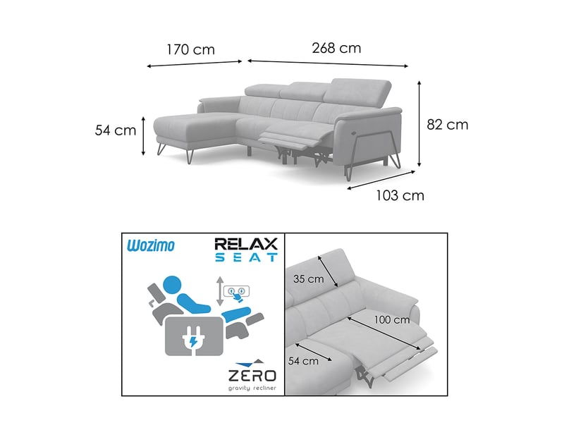  Canapé d'angle 4 places roden avec relax, tissu velours marron RODEN - Conforama D