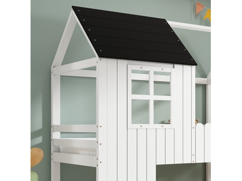  Lit mezzanine enfant 90x200 cm – blanc et noir – design maison, escalier 3 marches - sans matelas  - Conforama D