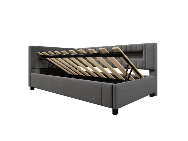  Lit banquette en lin gris 90x200 cm, rangement hydraulique, led, usb-c  - Conforama E