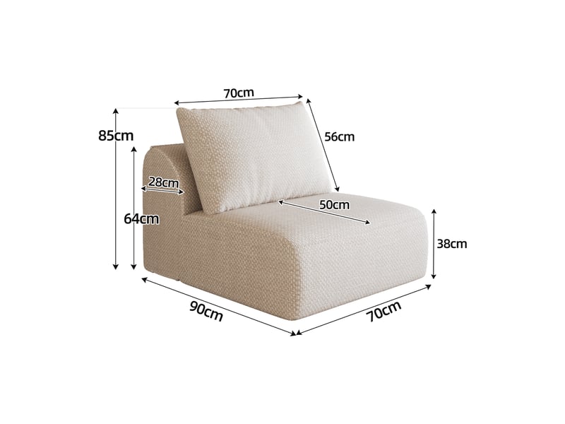  Canapé 1 place blanc design aux lignes épurées en tissu chenille doux pour salon et chambre  - Conforama C