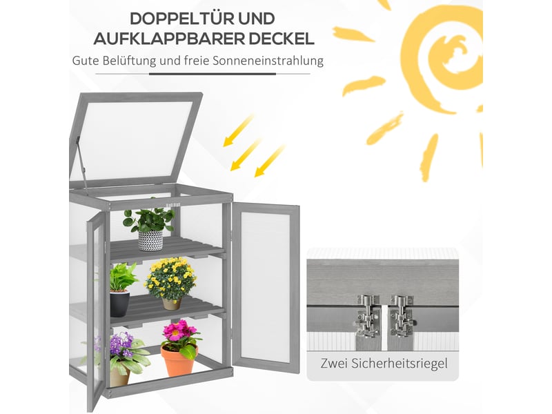 Serre de jardin compacte - 3 niveaux - 2 portes - polycarbonate résistant aux intempéries 58x44x78cm - Conforama E
