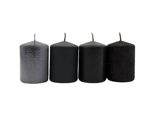 Lot de 4 bougies piliers, pour couronne de l'avent, bougies de table, noires, paillettes noires, 5 x 5 x 7 cm.