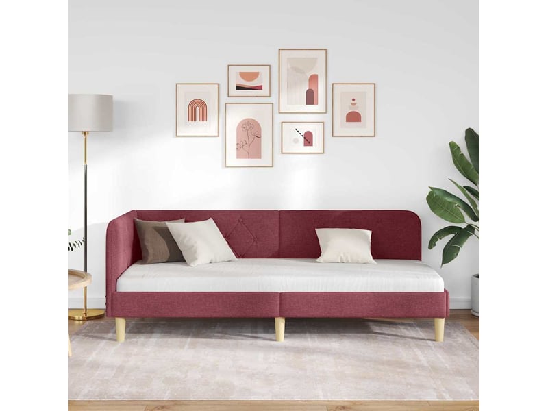  Lit simple- lit adulte -  cadre de lit d'angle bordeaux 80 x 200 cm tissu  - Conforama C