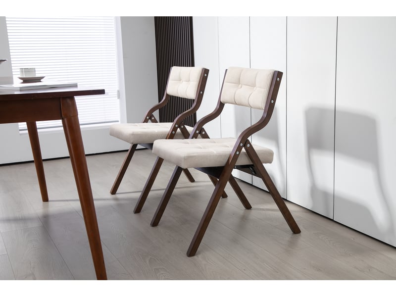  Chaises de salle à manger pliantes lot de 2 avec coussin et dossier rembourré  - bois, velours - crème  - Conforama E