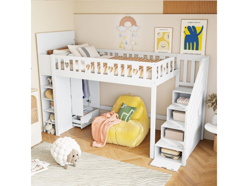  Lit mezzanine 90x200 cm coloris blanc pin lit enfant blanc - Conforama E