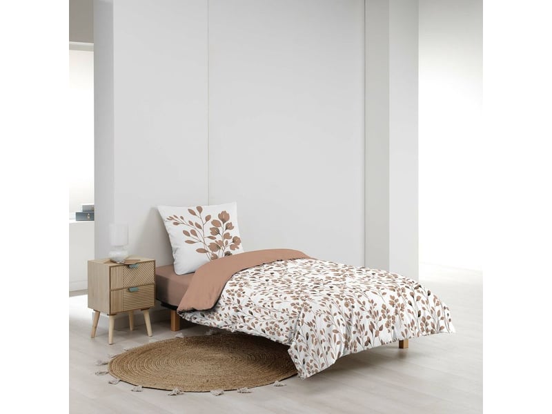  Douceur d'intérieur – housse de couette 140 x 200 cm 100 % coton 57 fils – motif végétal mocha – avec taie 63 x 63 cm – lavable en machine  - Conforama B