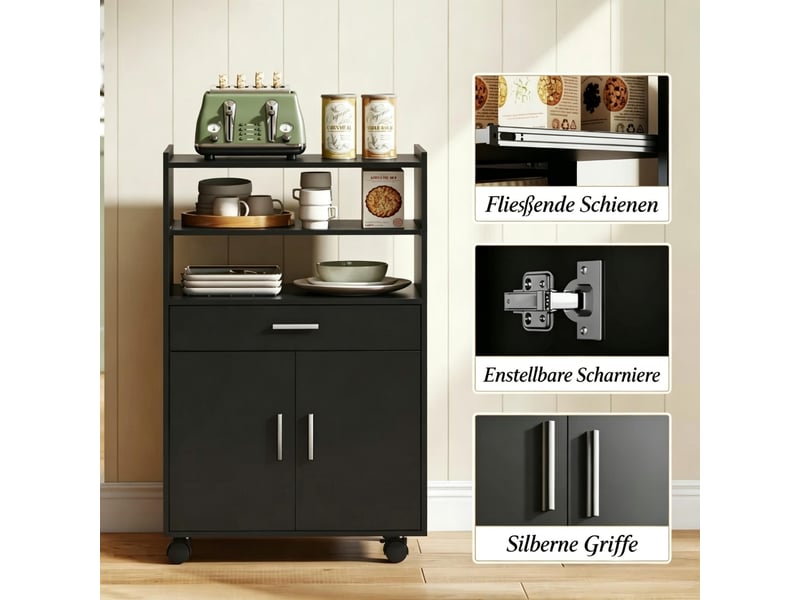  Desserte de cuisine meuble micro-ondes sur roulettes 1 tiroir 2 portes noir 59x40x92 cm T5828P581353 - Conforama E