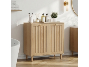 Meuble de rangement à linge avec 2 paniers amovibles et 2 compartiments, en mdf, pour salle de bain, chêne