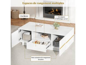 Table basse rectangulaire coloris blanc - 50 cmx100 cm