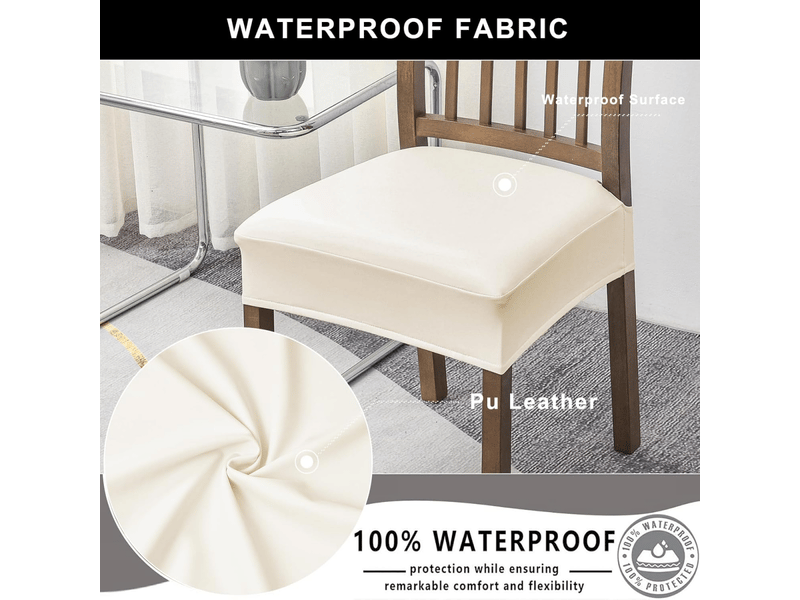  Lot de 4 housses de siège de chaise imperméables, housses de chaise en cuir pu, amovibles et lavables, blanc cassé  - Conforama C