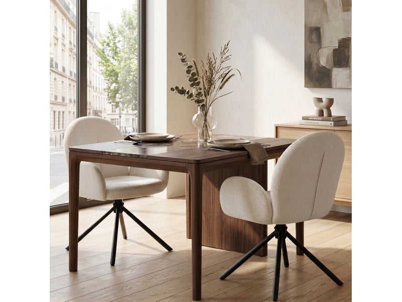 Lot de 2 chaises de salle à manger 53,5x36x86,5 cm pivotantes avec accoudoirs blanc crème - Conforama B