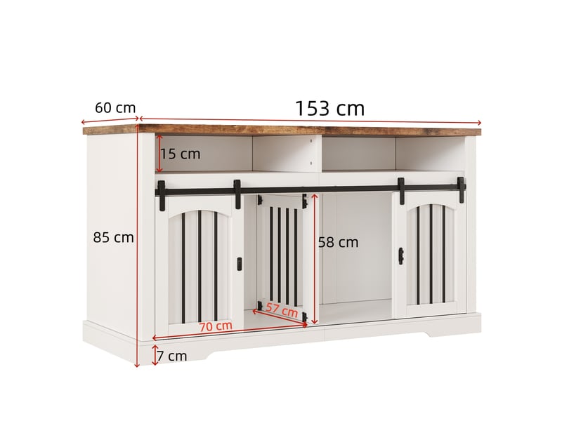  Meuble tv 153x60x85 cm – blanc et brun vintage – portes coulissantes verrouillables  - Conforama C