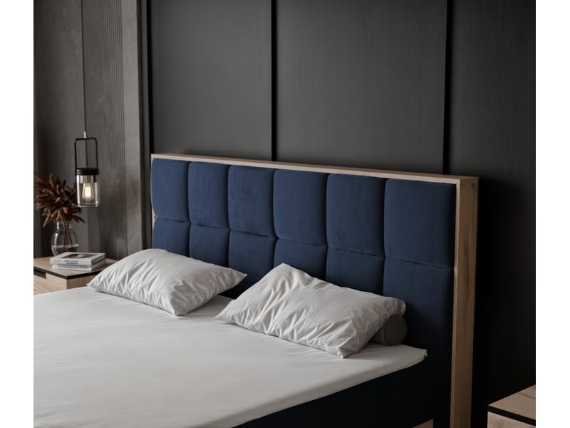  Lit adulte lavio ii - 180x200 cm - matelas ressorts + surmatelas - coffre de rangement - velours dense hydrofuge bleu marine LAVIO II - Conforama D