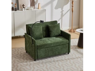 Canapé-lit 1 place 109 cm en tissu lin brossé avec usb - vert