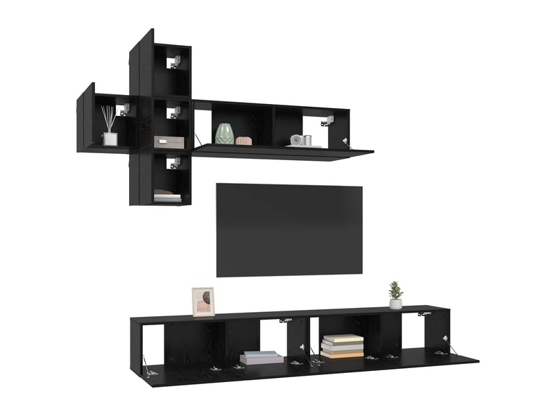  Ensemble meuble tv - banc tv - meuble de rangement 7 pcs chêne noir bois d'ingénierie  - Conforama C