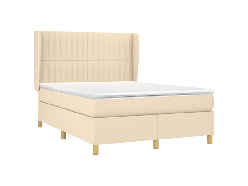  Literie sommier à lattes matelas tissu crème confortable adulte couchage 140x190 cm chambre  - Conforama E