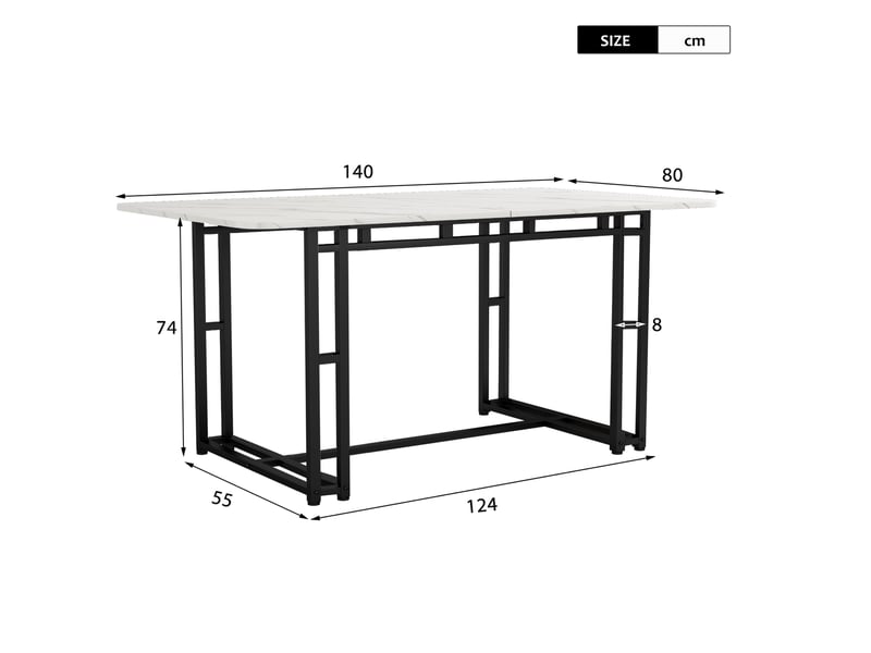  Table à manger rectangulaire 140 x 80 cm en mdf, pieds en métal noir, blanc  - Conforama C